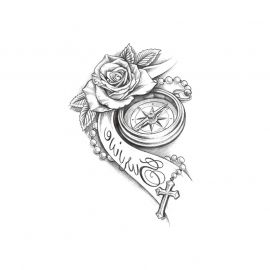 وشم مؤقت بشكل بوصلة محاط بالورد مزيج بين الفن والانوثة / 4 قطع 