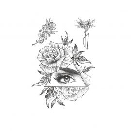 تاتو أسود فني بأشكال محاطة بالورود بتصميم  وأنيق / 4قطع 