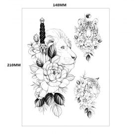 وشم مؤقت بلون أسود يجمع بين الحيوانات والورود / 4 قطع