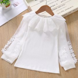 تيشيرت أنيق بأكمام طويلة مخططة باللون الأبيض بتصميم أنيق 