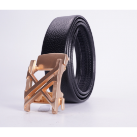  حزام فاخر من الجلد الطبيعي بإبزيم أوتوماتيكي هندسي للرجال