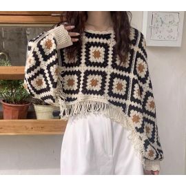 بلوزة نسائية فضفاضة باكمام طويلة من الكروشية