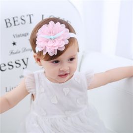 ربطة شعر دانتيل طبقات بشكل زهرة للمولودات بستايل رانيق 