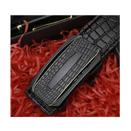 حزام جلدي رجالي بإبزيم أوتوماتيكي وبنقشة تمساح