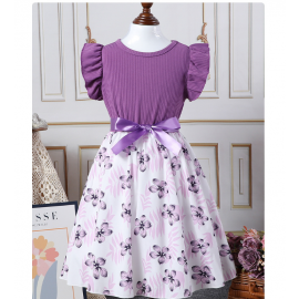 فستان لطيف بناتي مطبوع عليه زهور على شكل فيونكة