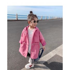 معطف بناتي وردي متوسطة الطول