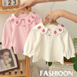 قميص مكمم بياقة مقلوبة وأزرار أمامية من القطن الخالص للفتيات