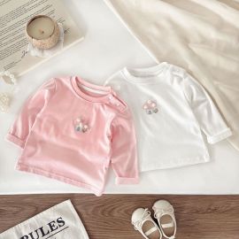 فنيلة قطنية بأكمام طويلة وياقة عالية وأزرار جانبية للفتيات الصغيرات 