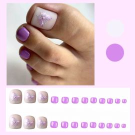 أظافر بلون أرجواني شكل فراشة نقية لامعة - 24 قطعة