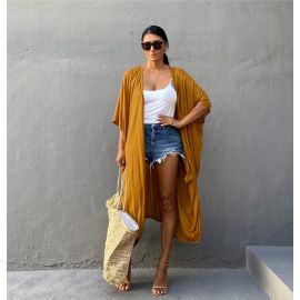 كيمونو نسائي ذات الوان موحده ميدي من القطن