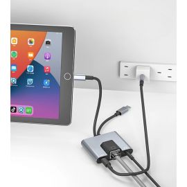 محول Lightning من النوع c ومنفذ شحن إيثرنت RJ45 ومنفذ صوت 3.55 مم وقاعدة توسيع