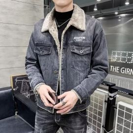 جاكيت جينز سميك مبطن بالفرو الناعم تصميم خريفي/شتوي