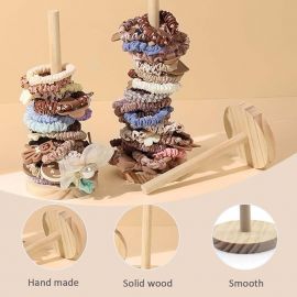 منظم وحامل عرض خشبي لربطات الشعر والأساور