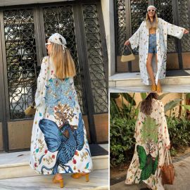 كيمونو نسائي طويل من البوليستر بنمط الطاوؤس