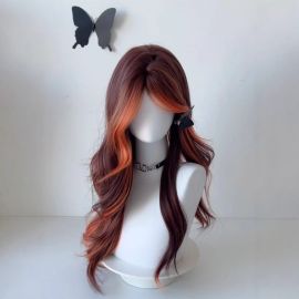 باروكة شعر متوسط الطول ناعم ملون مع غرة وأطراف بنية 