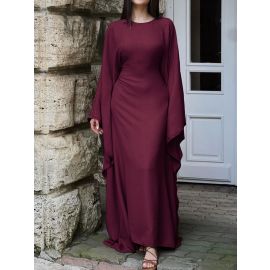 فستان نسائي فضفاض ساده برقبه دائريه