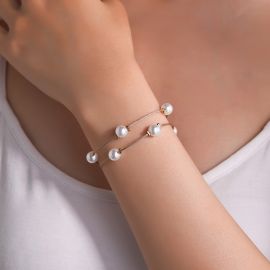 أساور أنيقة من اللؤلؤ قابلة للتعديل بطبقتين للسيدات