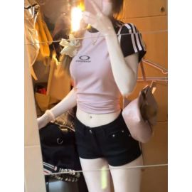 شورت جينز نسائي قصير ضيق التصميم، شورت رسمي نسائي بلون أسود