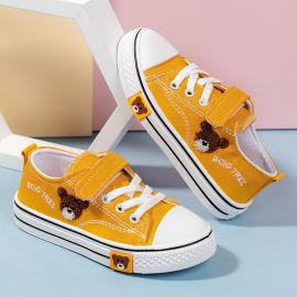 حذاء قماشي ناعم بطبعة كرتونية بخيوط ولاصق أمامي وقاع مسطح للفتيات