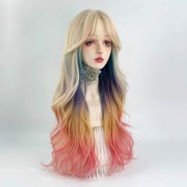 باروكة شعر حريري ناعم كاملة الرأس بألوان قوس قزح للنساء