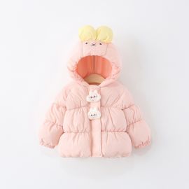 معطف قطني بناتي مبطن مع غطاء للراس