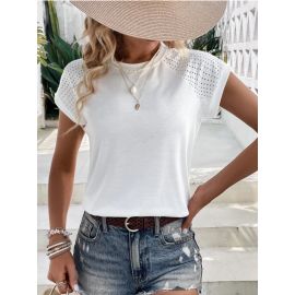 تيشيرت نسائي ابيض برقبة دائرية 