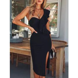 فستان نسائي ميدي بفتحه رجل بتصميم عصري