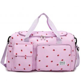 حقيبة سفر بنقشة الفراولة ذات سعة كبيرة وخفيفة الوزن للسيدات 