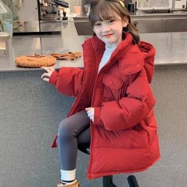 جاكيت سميك متوسط ​​الطول مبطن بالقطن للبنات