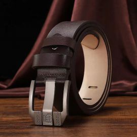 حزام رجالي جديد مثقوب بإبزيم دبوس مسطح من الجلد
