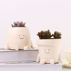 وعاء زهرة العصارة بشكل وجهه مبتسم من الراتنج 