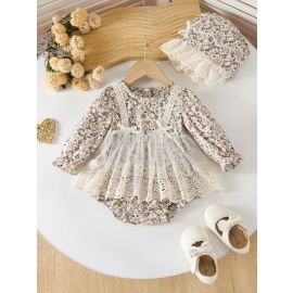 فستان منقوش بالورد مع رومبير مضغوط للرضع