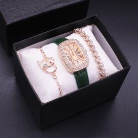 طقم ساعه نسائيه 3قطع انيقه وعصريه مرصعه بالكرستال