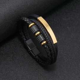 سوار جلدي مضفر للرجال، سوار أنيق من الفولاذ التيتانيوم، سوار بإبزيم مغناطيسي