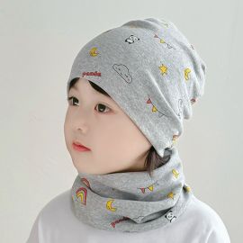 قبعة مع وشاح خريفي بنقشة كرتونية لطيفة للأطفال