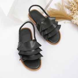 صندل بتصميم عصري مزين بكشكشة وشريط مطاطي خلفي للبنات 