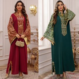 جلابية نسائي جديده التصميم مطرزة الترتر، جلابية بكم طويل مريحة للحفلات 