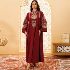 جلابية نسائي بكم واسع الطرف،جلابية مطرزة الصدر والأكمام