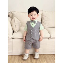 بدلة ولادي رسمية وعصرية باكمام قصيرة وبنطال شورت من ثلاث قطع