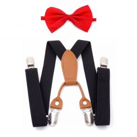 حزام قماشي مرن بأربعة مشابك وربطة عنق للأطفال