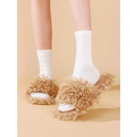 شبشب شتوي مفتوح الأصابع فرو بقاعدة مانعة للانزلاق للاستخدام المنزلي 