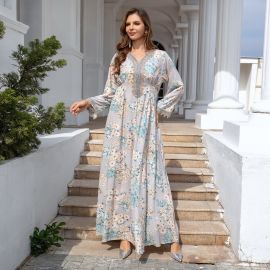 جلابية منقوشة طويلة ومكممة للسيدات 
