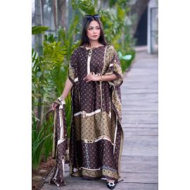 جلابيات نسائية منقوش بعلامات الماركه العالميه ووشاح صفير