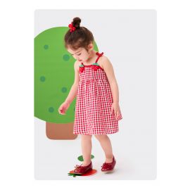 فستان بناتي احمر ميدي بدون اكمام