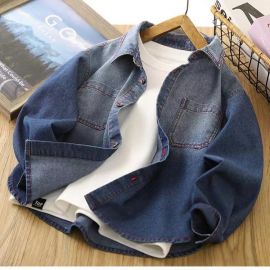 سترة جينز بأزرار أمامية وياقة مقلوبة للأطفال الأولاد 