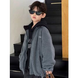 جاكت ولادي فضفاض مع غطاء للراس