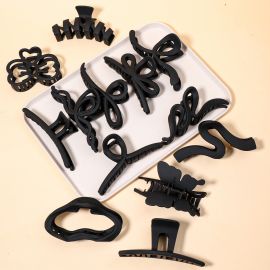 مشابك شعر من الراتنج البلاستيكية العصرية بلون أسود للسيدات /13 قطعة