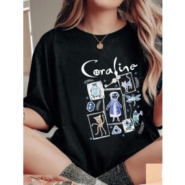 تيشيرت منقوش بقصة أنيقة وقماش بوليستر وسباندكس ناعم وخفيف للنساء