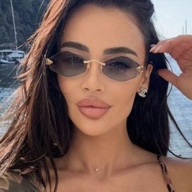 نظارات شمسية بدون إطار على شكل ماسة للنساء، نظارة بتصميم اوروبي  للحماية من الشمس عالية الجودة 