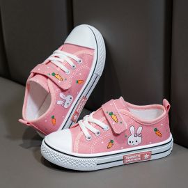 حذاء رياضي برباط ولاصق أمامي وبطبعات كرتونية للفتيات